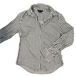 Women’s Black & White Striped METAPHOR Button-Down Long Sleeve Blouse Size XS